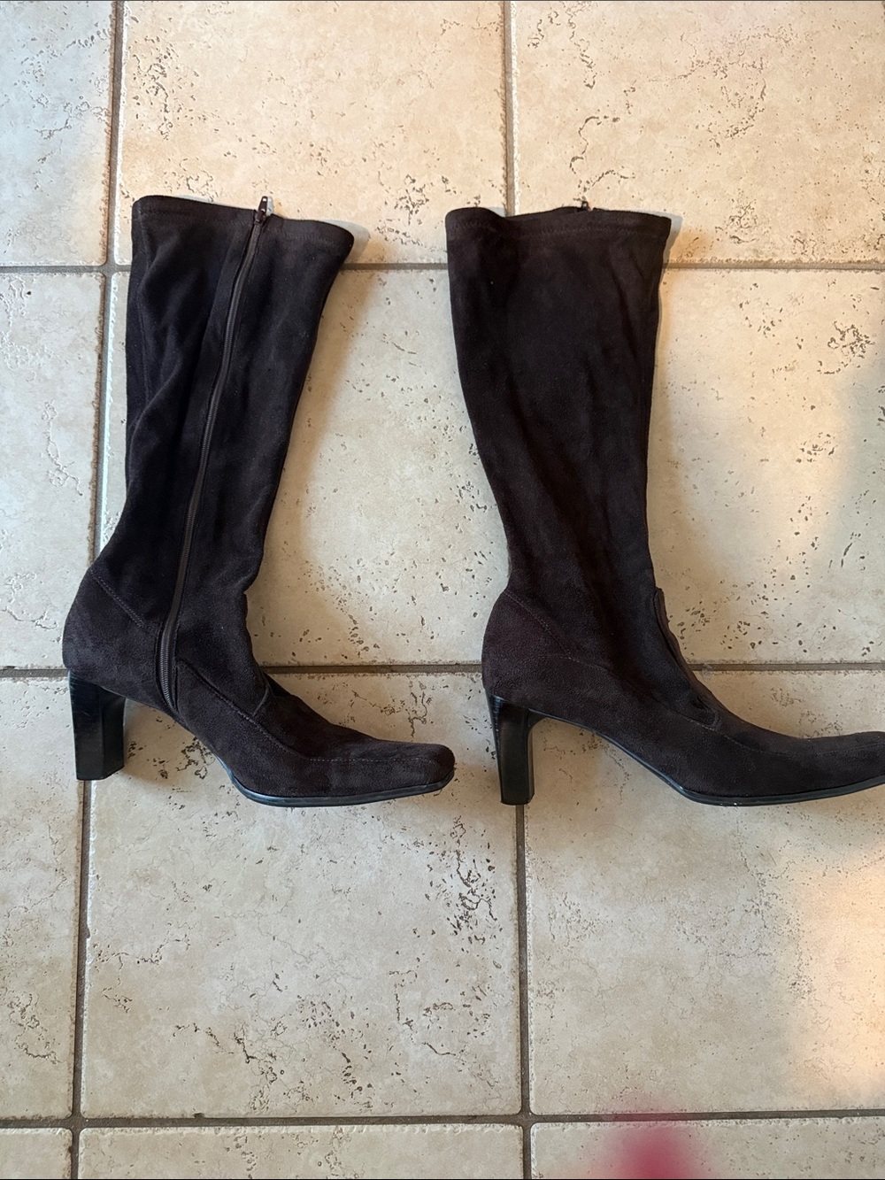 Franco Sarto Brown Suede Mid-Heel Knee Boots
